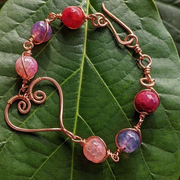 Artisan Jewelry - Gemstone Copper Heart Chain Bracelet